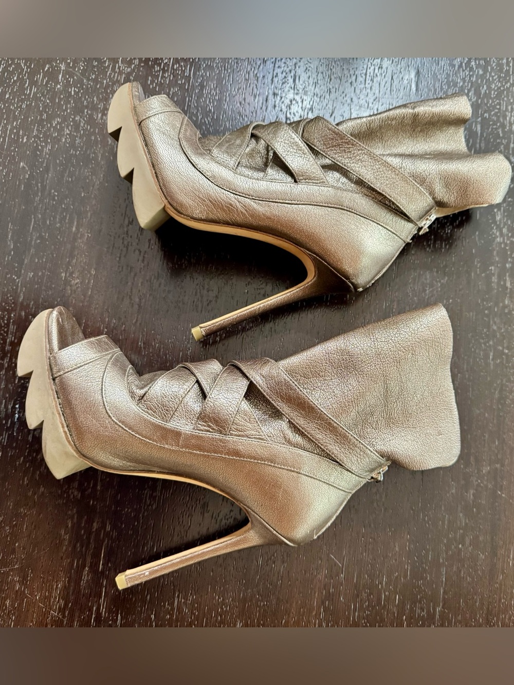Camilla Skovgaard Metallic Leather/Suede Open Toe Booties - Picture 3 of 17